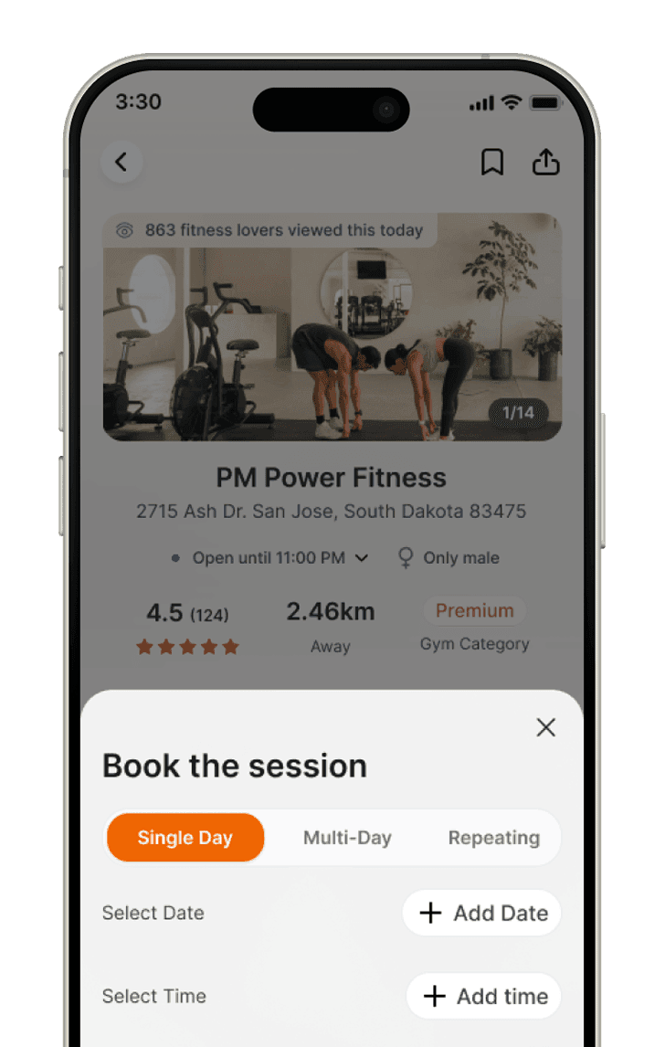 Fit Square app showing session booking details