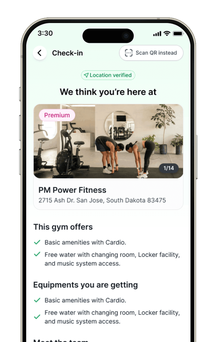 Fit Square gym check-in screen