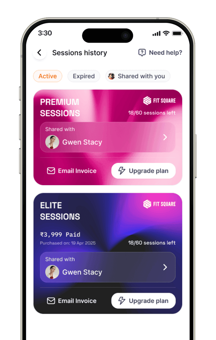 Fit Square app showing remaining sessions