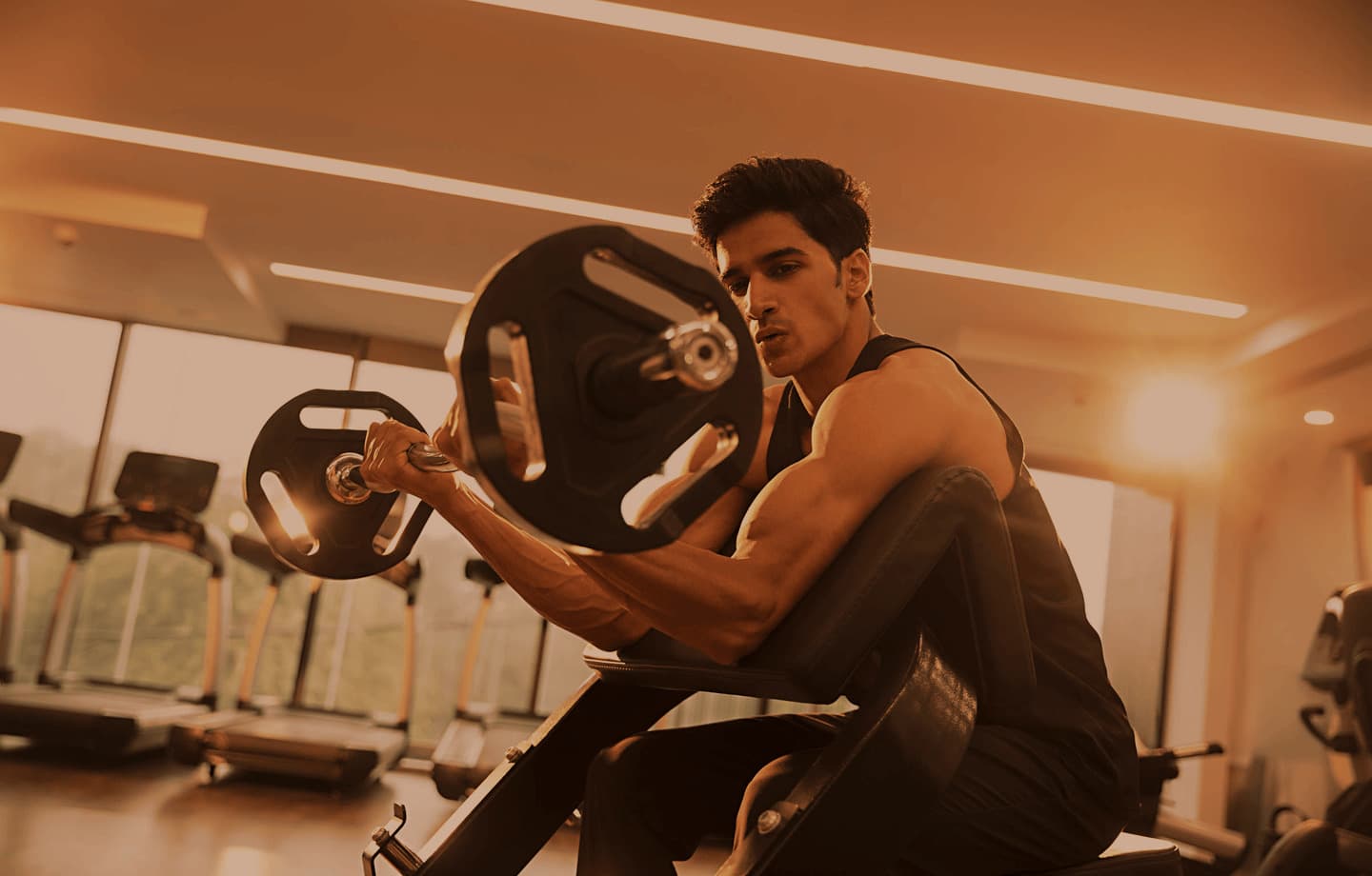 Gym hallway and squat rack